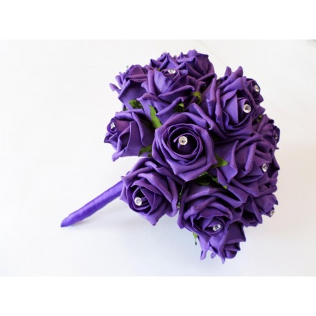 Wedding Bouquet With Roses and Diamante - Plus 2 free matching buttonholes with every bouquet ( 35 + Colours to Select )